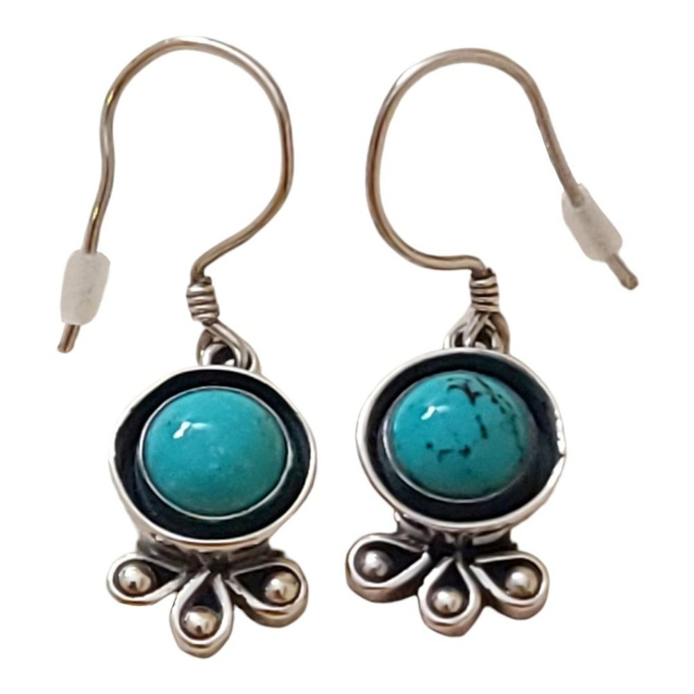 Turquoise Sterling Silver Dangle Earrings Drop Semi Precious Stone Gem December - Picture 1 of 13